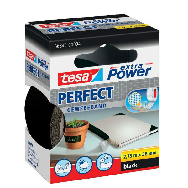 tesa® extra Power Perfect Gewebeband schwarz 38 mm