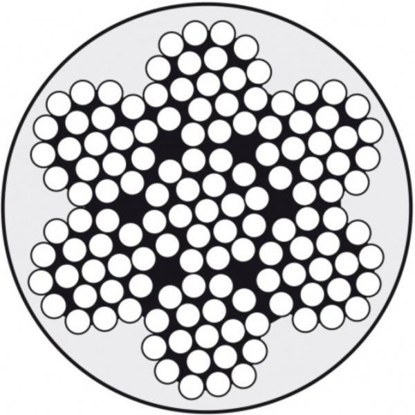 Niro-Stahldrahtseile, Konstruktion 7 x 19: Draht-Ø: 5, 0 mm, Aussen-Ø: 7 mm kunststoffummantelt