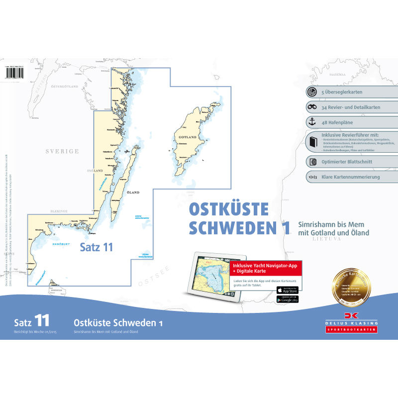  Sportbootkarten Satz 11: Ostküste Schweden 1 (Ausgabe 2020/2021)